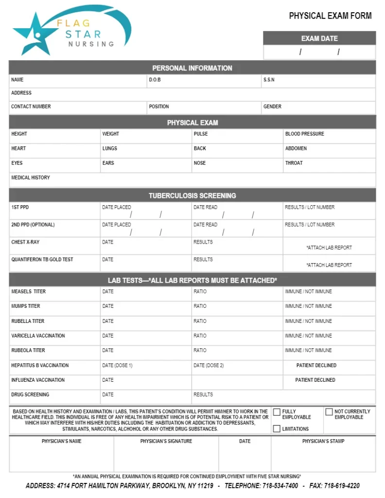 physical exam form