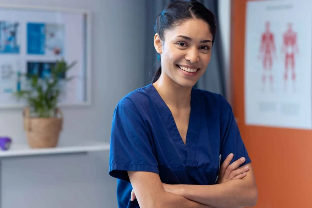 happy female nurse inside the clinic