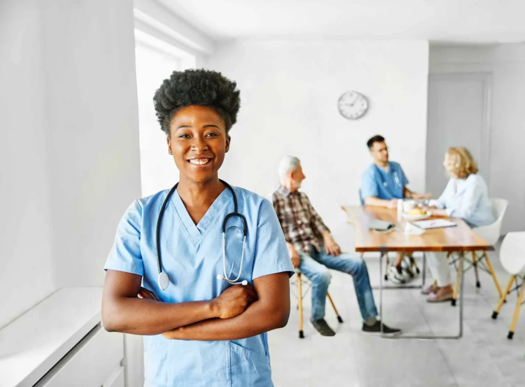 happy female nurse inside the clinic