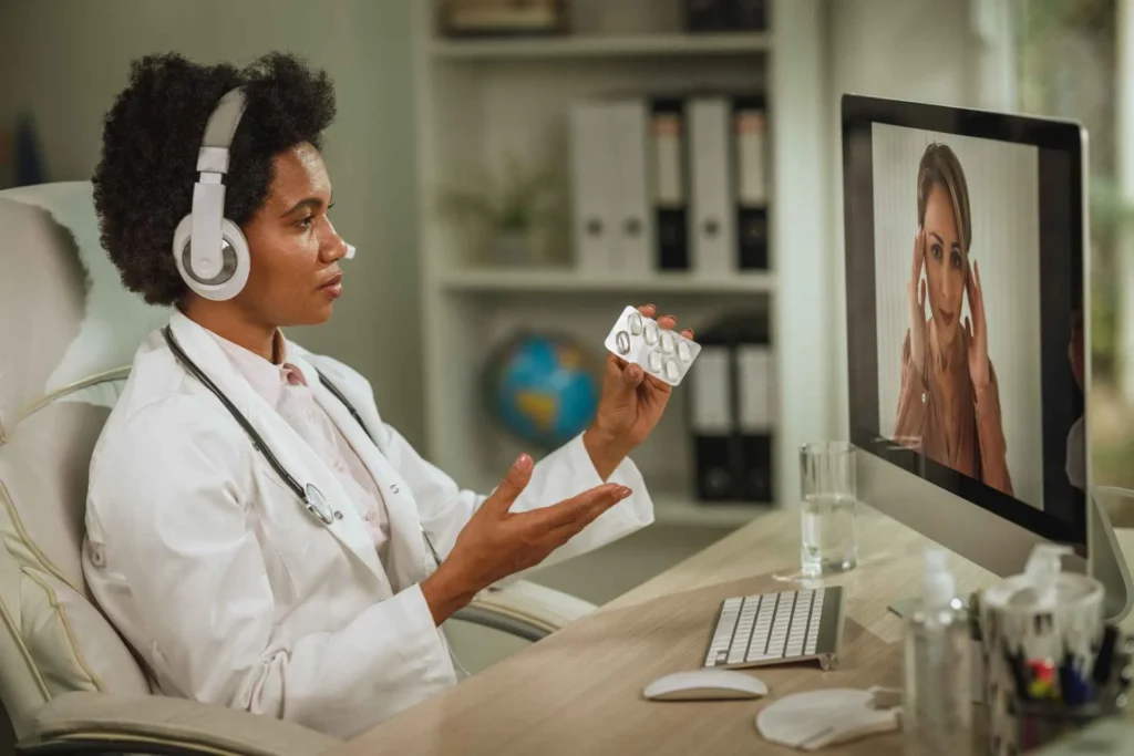 nurse having a tele consult