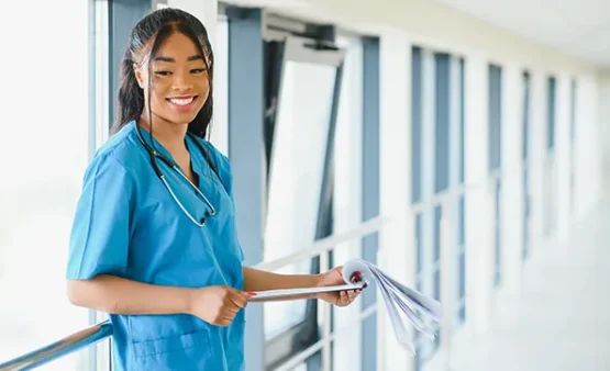 female nurse in the lobby